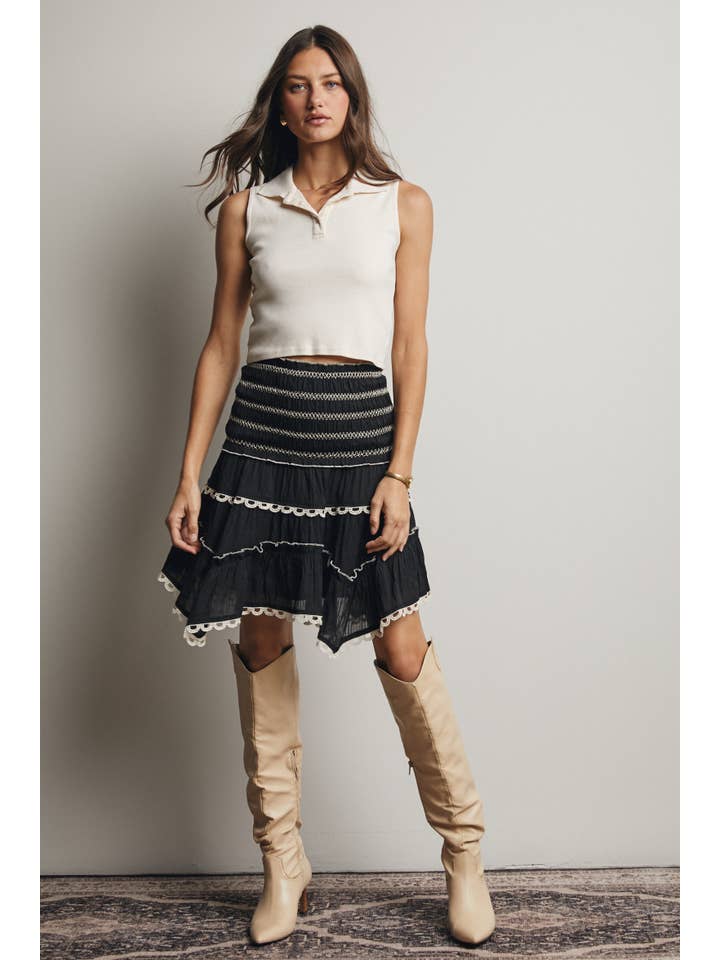 Forte - Wholesale Skirt - Women's - Smocked Ruffle Convertible Skirt/Top FSK0008