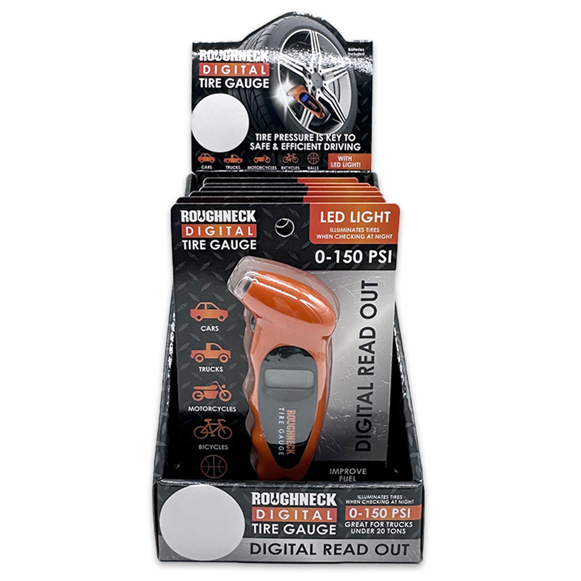 Novelty Brands - Wholesale Retailer Display - Home & Living - Roughneck Small Digital Tire Gauge- 6/Display1