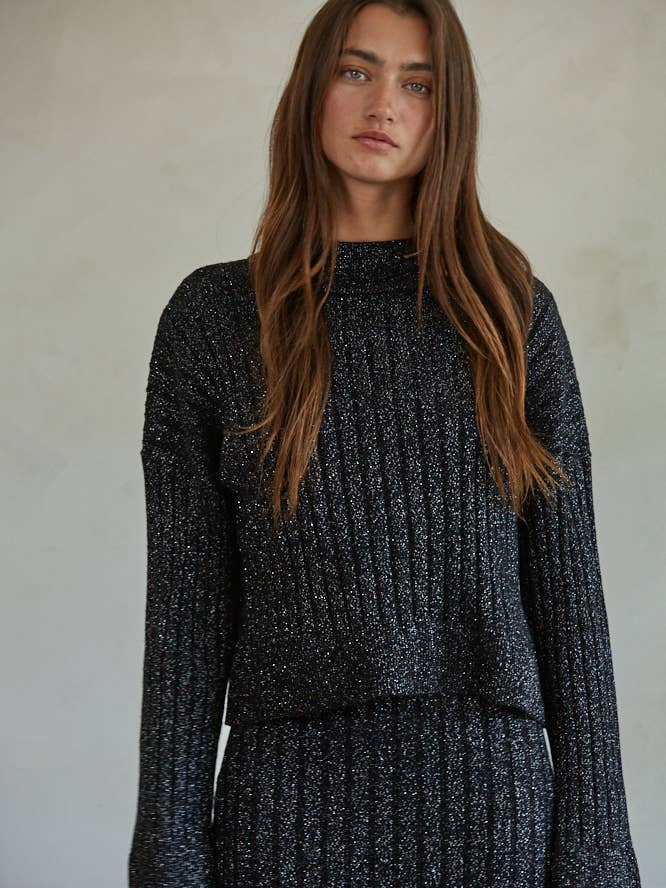 W1624 | Pullover a costine in maglia con collo a lupetto in lurex per la vendita all'ingrosso da parte di By Together