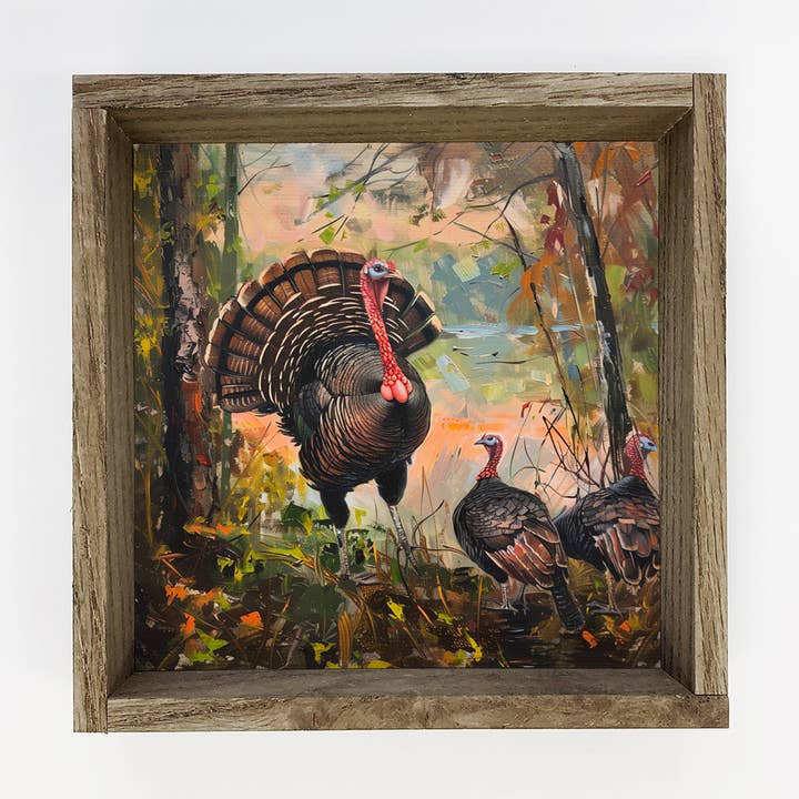 Wild Turkeys in the Fall - Fall Canvas Art - Wood Framed Art for wholesale by Hangout Home