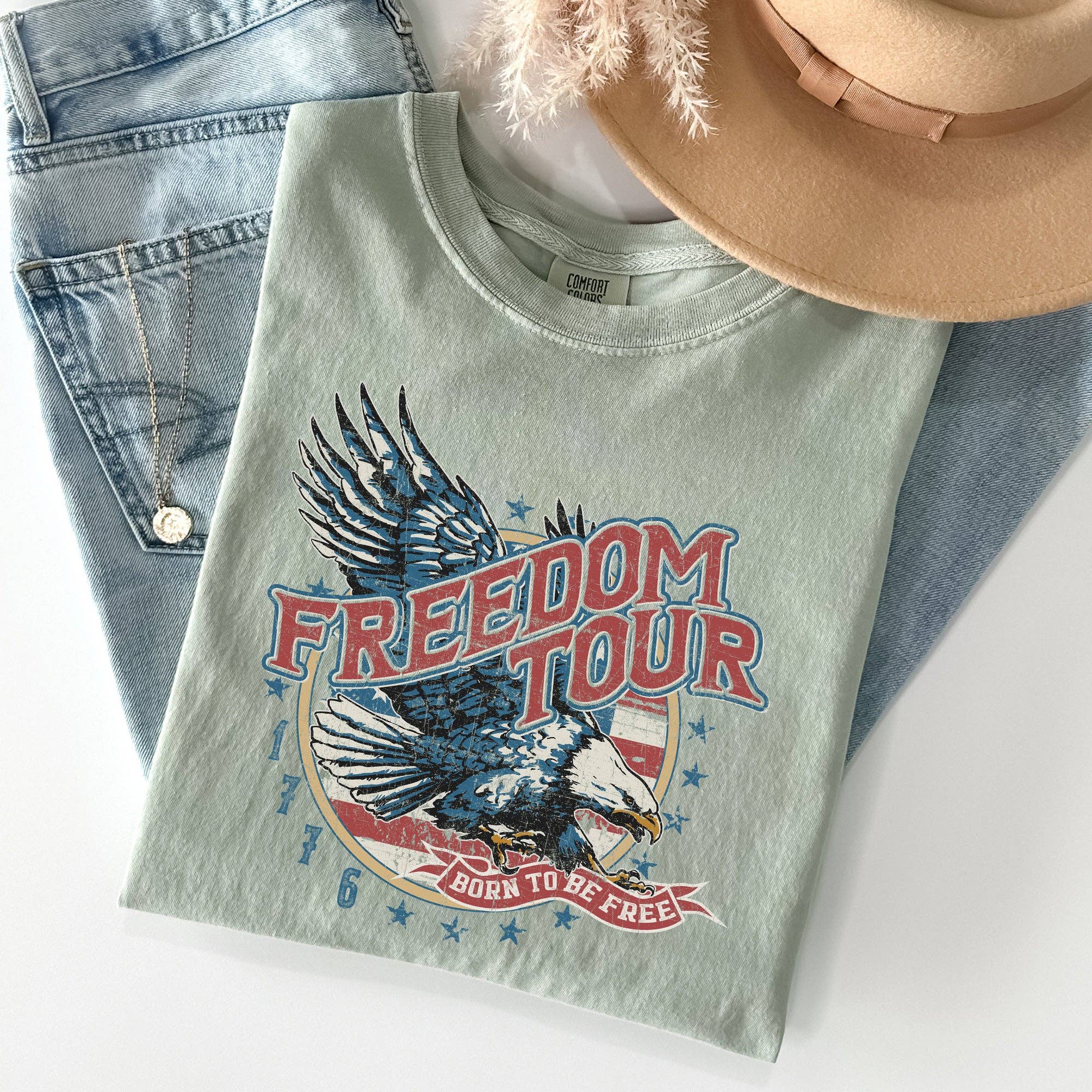 Refinery Number One LLC - Wholesale Screen Printed T-Shirt - Women's - Freedom Tour, America, 1776, Flag, Fighter Jets, Tshirt0