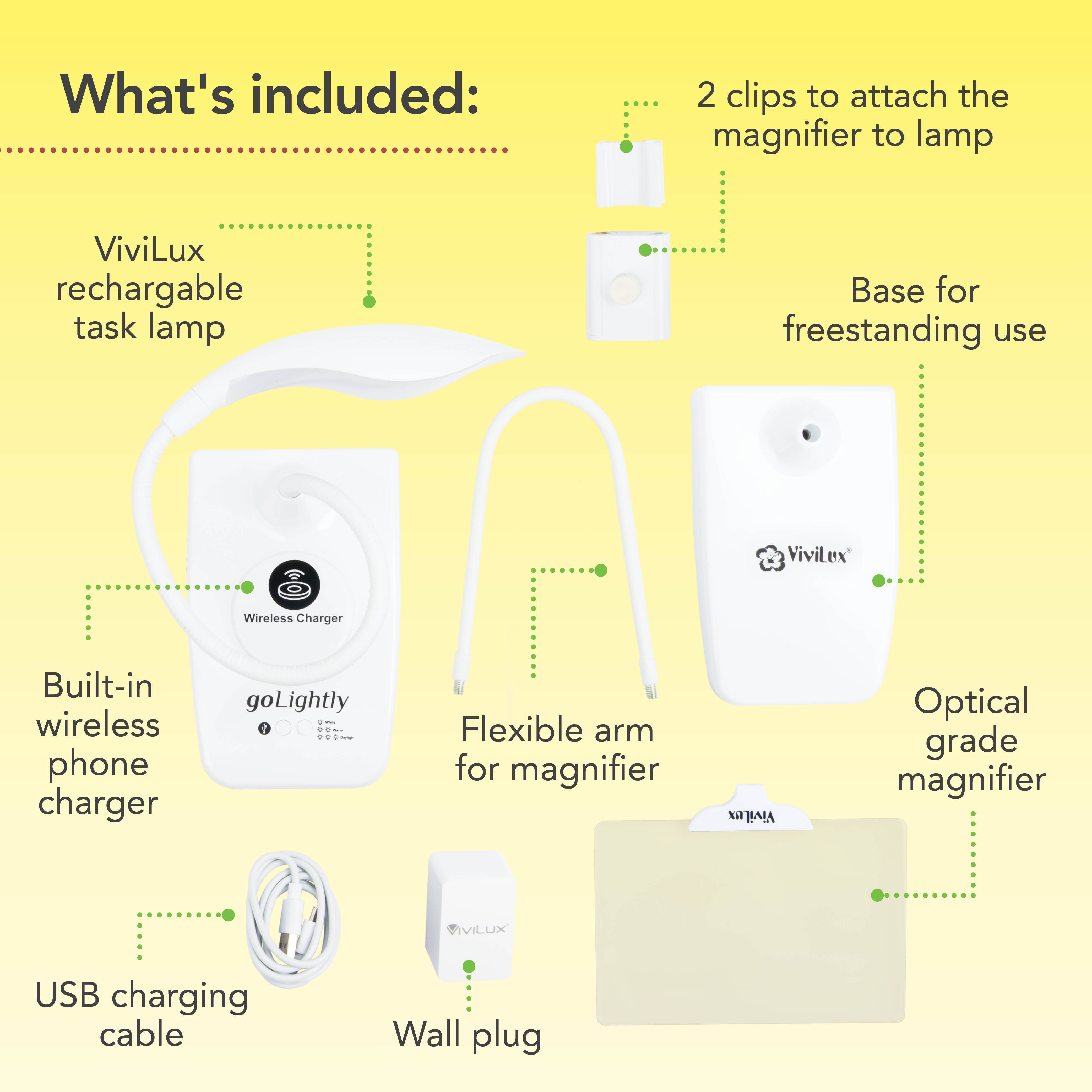 ViviLux LED Lights Magnifiers Lasers - Wholesale Accent/Desk Lamp - goLightly LED Craft Lamp - 3X Magnifier & Wireless Charger1