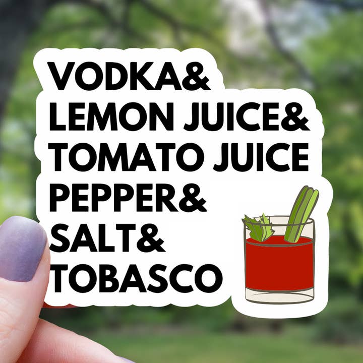 Bloody Mary Drink Ingredients List Sticker - 3" for wholesale by Mimic Gaming Co