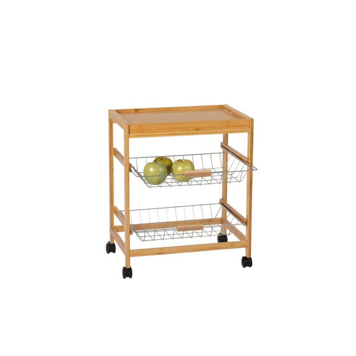 Andrea House - Vente Corbeille de fruits - Chariot maraîcher en bambou avec plateau