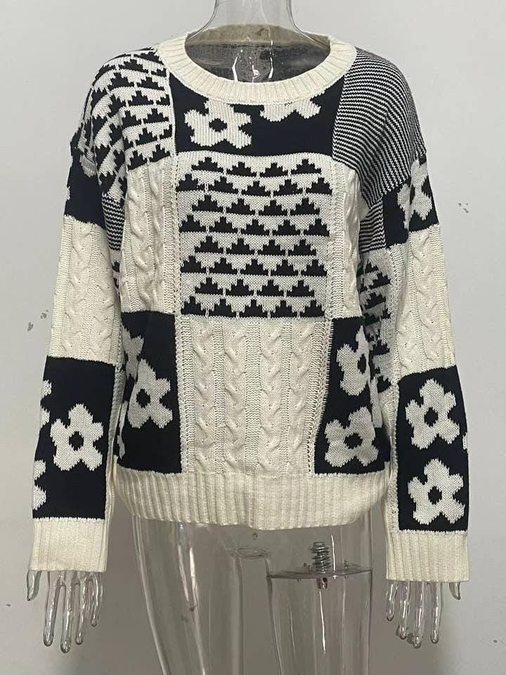 Apricot Square Floral Casual Relaxed Pullover Knit Jumper for wholesale on Faire