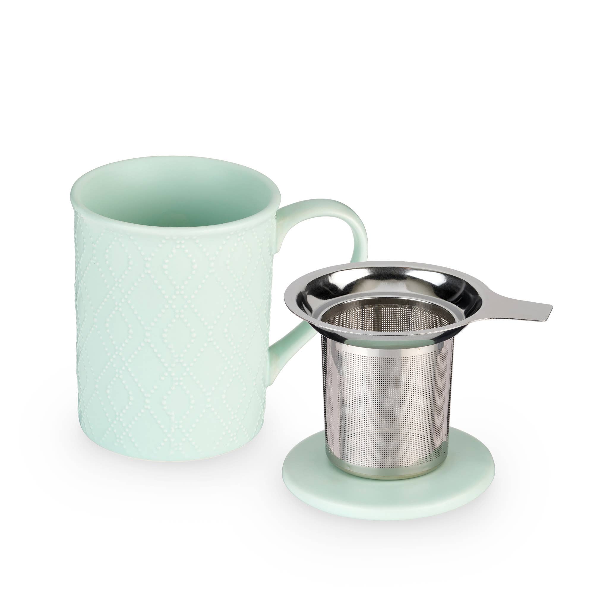 Pinky Up - Wholesale Tea Strainer/Infuser - Annette™ 3D Ceramic Mug with Tea Infuser in Souk Mint2
