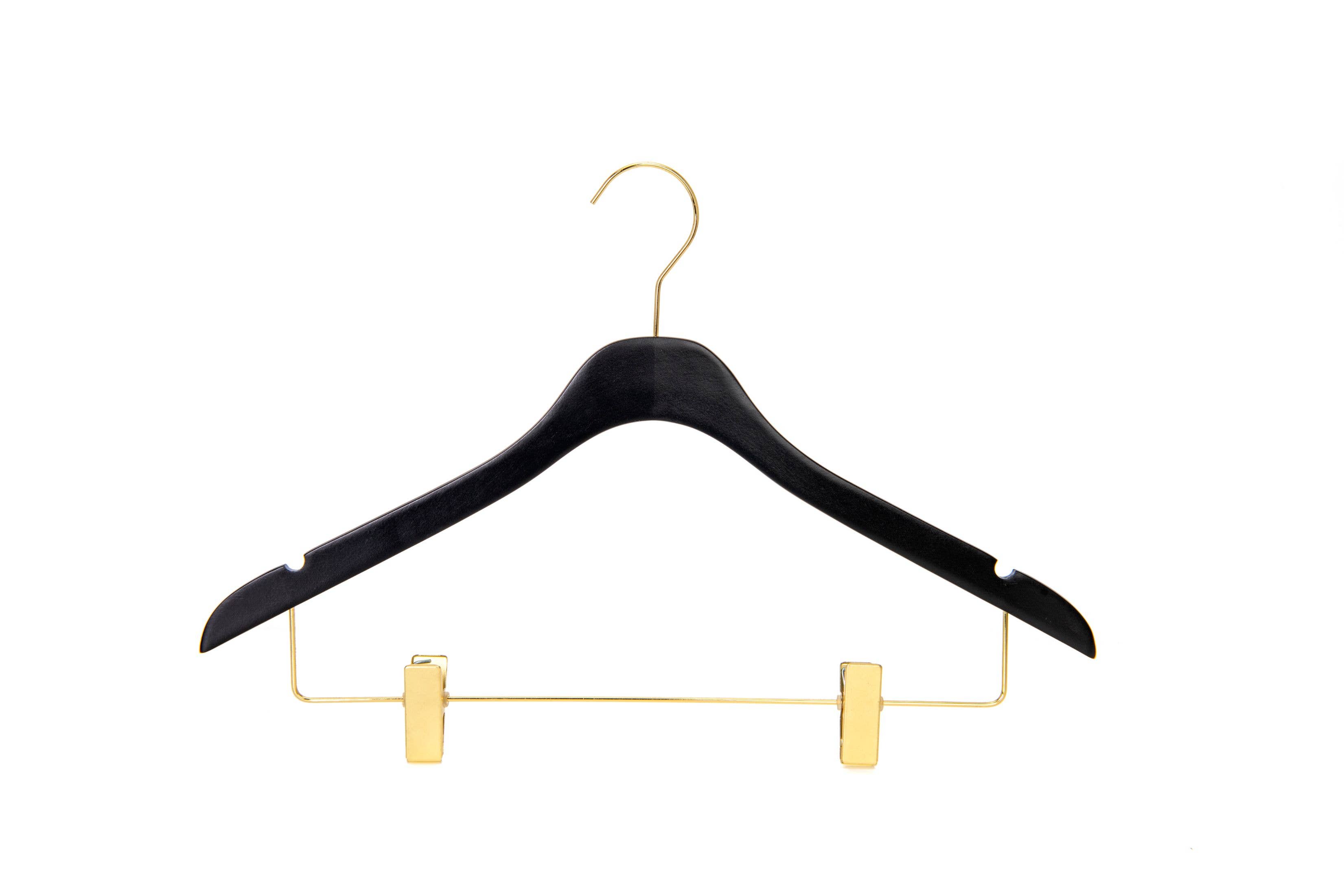 Quality Hangers – Cabides por atacado – WS73 Cabides Ultra Finos para Saias e Calças com Clipes Preto/dourado - 5 Unidades14