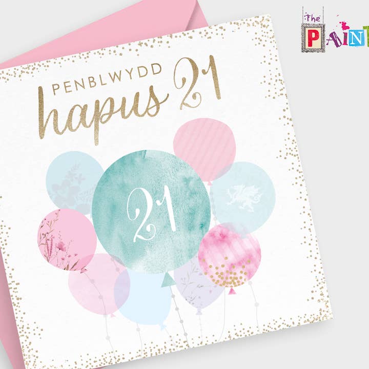 Penblwydd Hapus 21 Girl, Happy Birthday 21 Welsh cards x6 for wholesale by The Paintbox