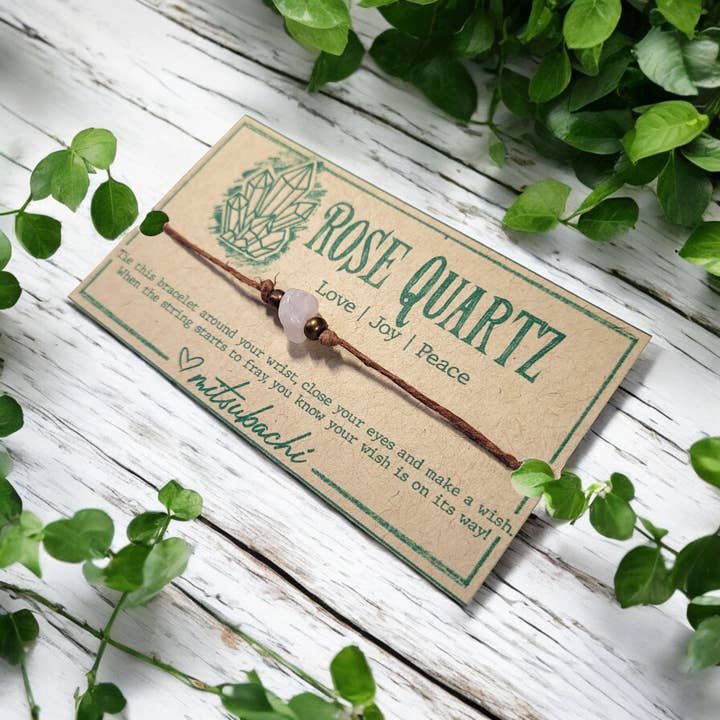 Mitsubachi - Wholesale Charm/Dangle Bracelet - Rose Quartz Wish Bracelet – Hemp Cord with Bronze Seed Beads1