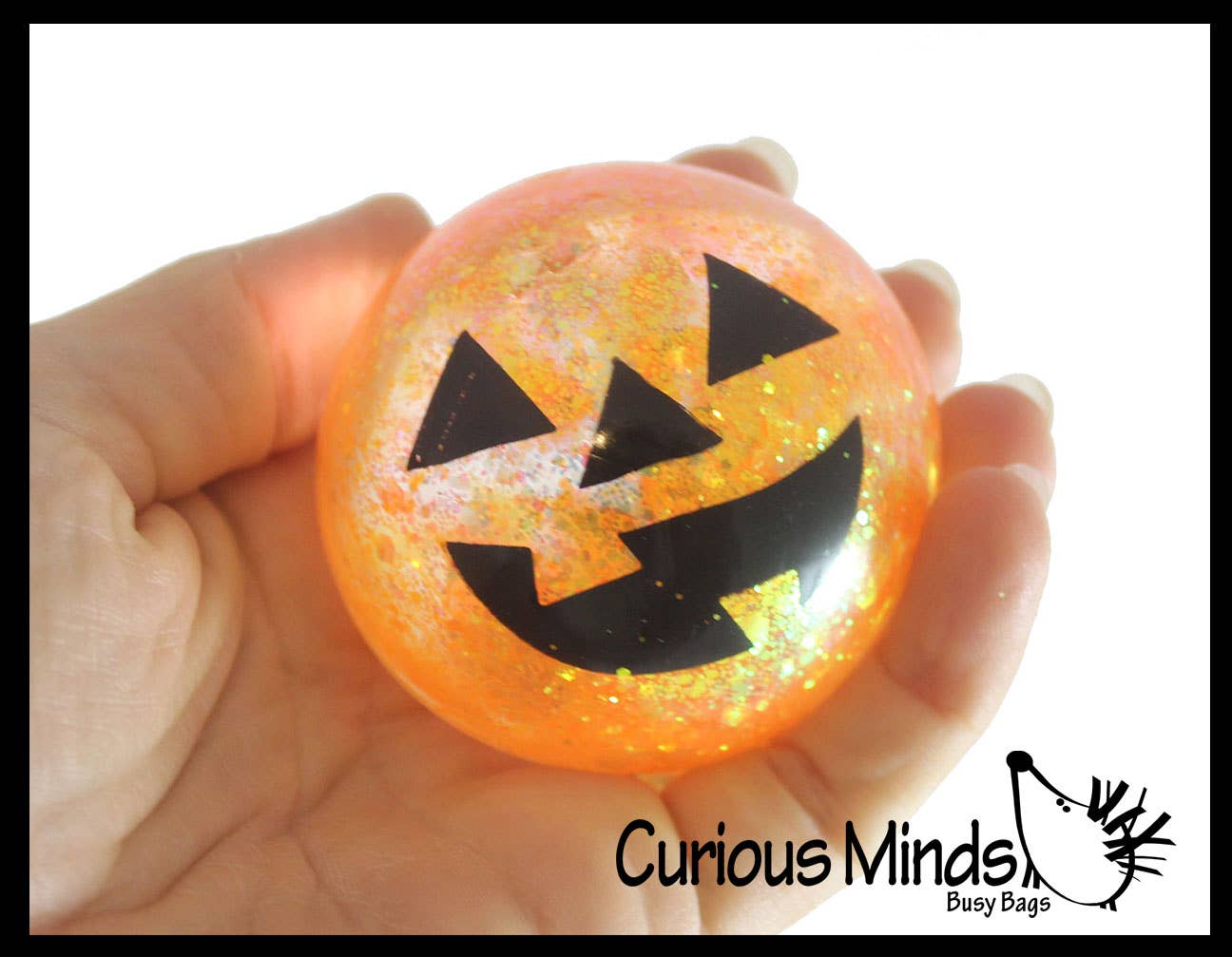 Curious Minds Toys - Vendita all'ingrosso Giocattolo squishy - Bambini e neonati - 1 pallina di zucchero a forma di zucca Jack o Lantern, spessa elasticizzata con colla e gel0