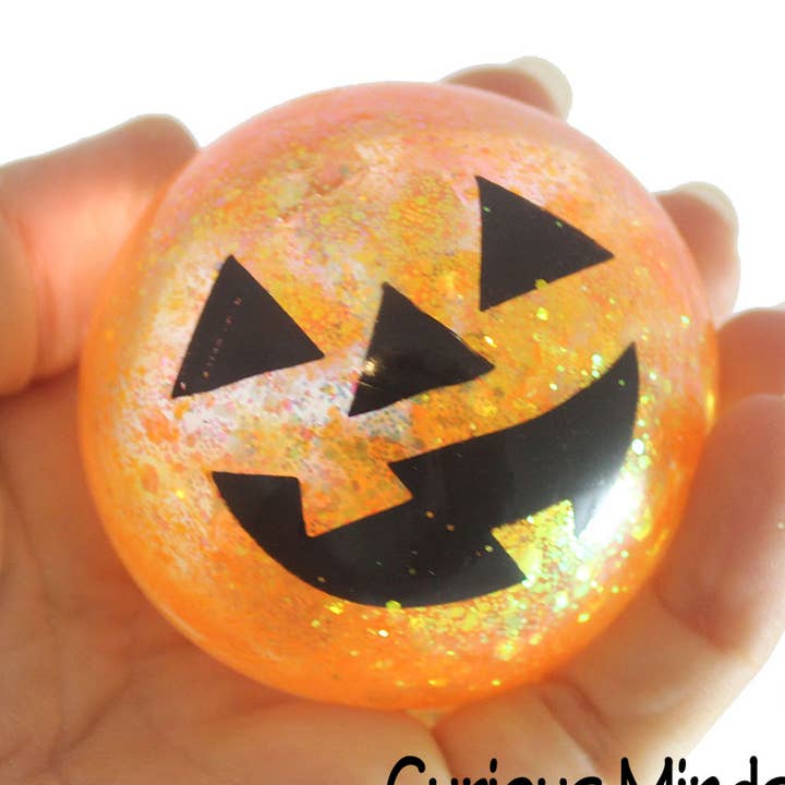 Curious Minds Toys - Vendita all'ingrosso Giocattolo squishy - Bambini e neonati - 1 pallina di zucchero a forma di zucca Jack o Lantern, spessa elasticizzata con colla e gel0
