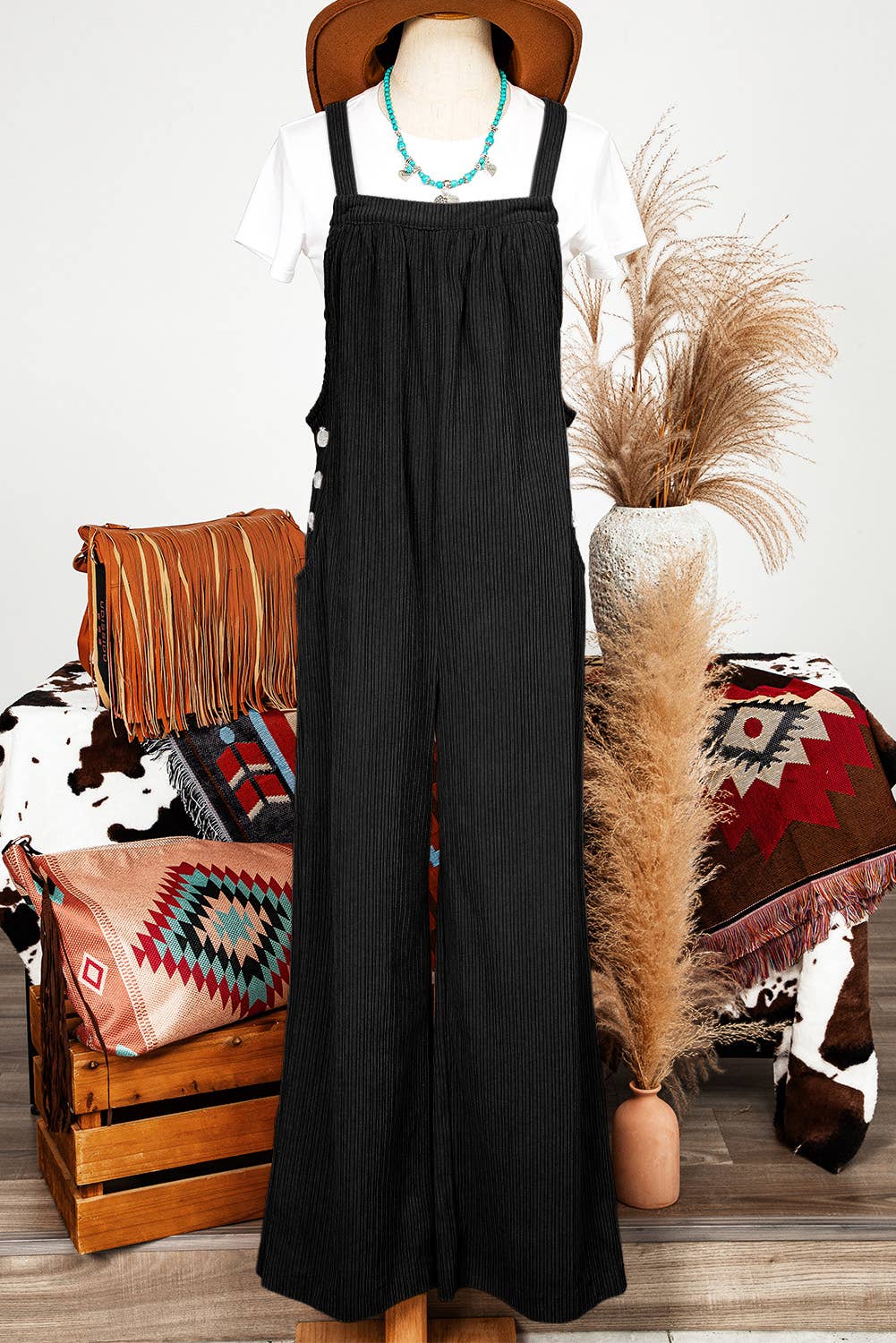 Green Fashion-W Solid Pocketed Loose Fit Corduroy Overall for wholesale on Faire2