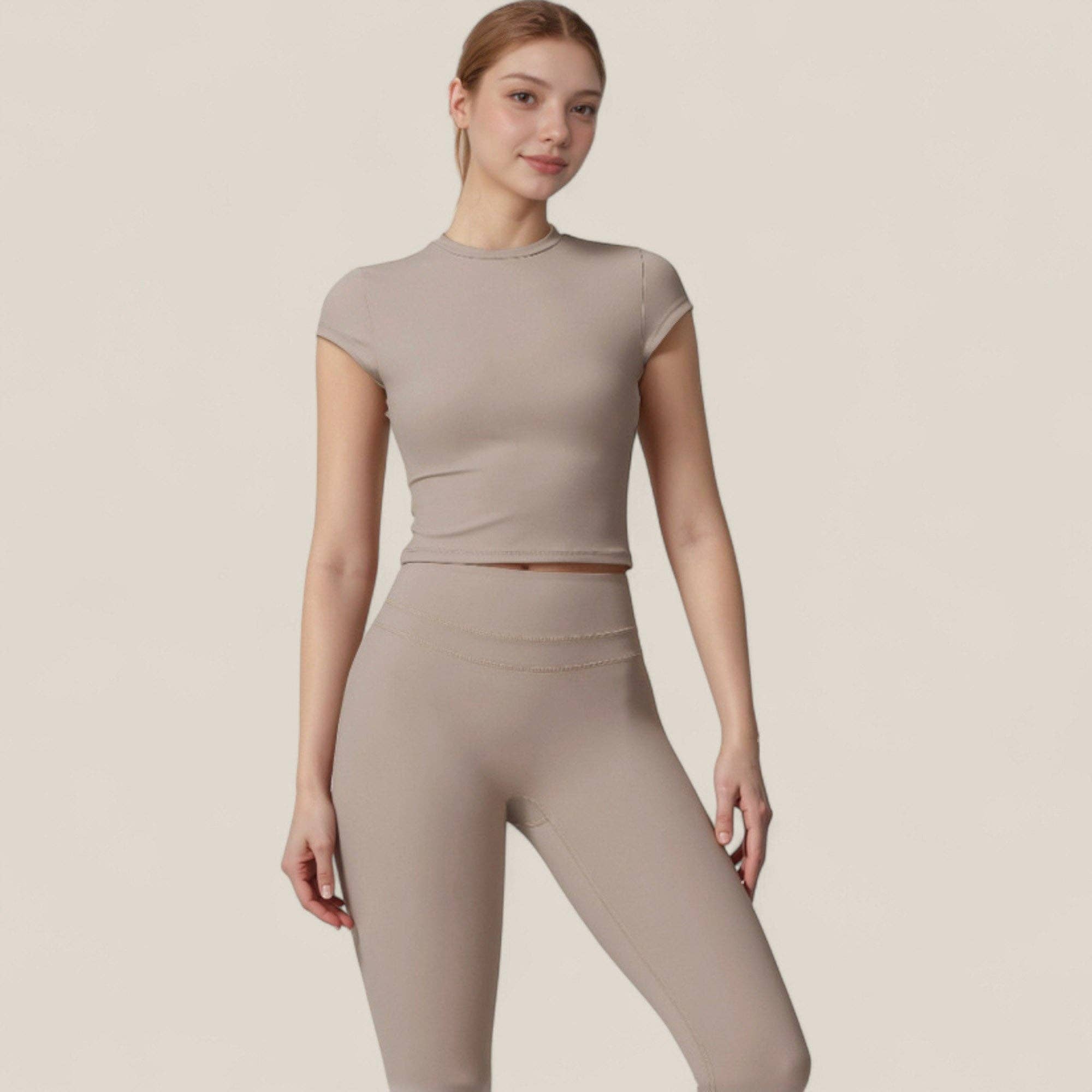 Active by Anna-Kaci - Wholesale Athletic Top - Women's - Fitted Crop Active Tee Short Sleeve Round Neck Stretch20