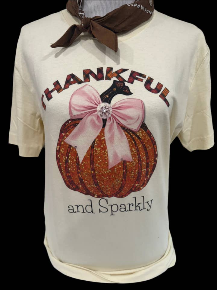 Thankful and Sparkly on (Natural OR Light Pink) Crew for wholesale by Bling-A-GoGo, LLC