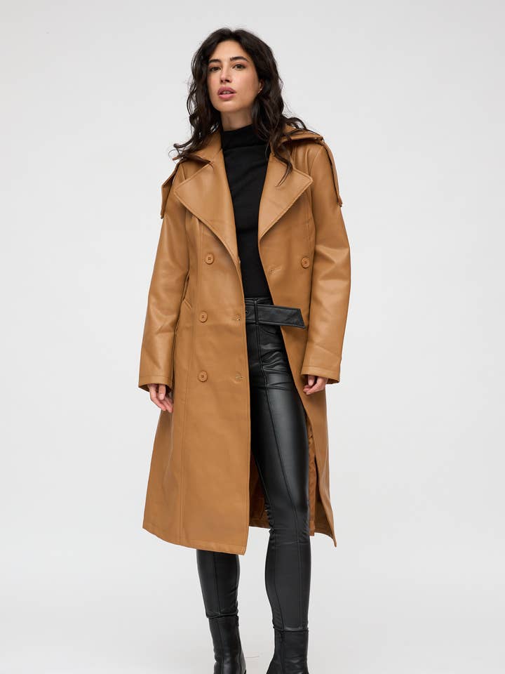 FAUX LEATHER TRENCH COAT for wholesale by SWEET MAGIC MODA Y COMPLEMENTOS