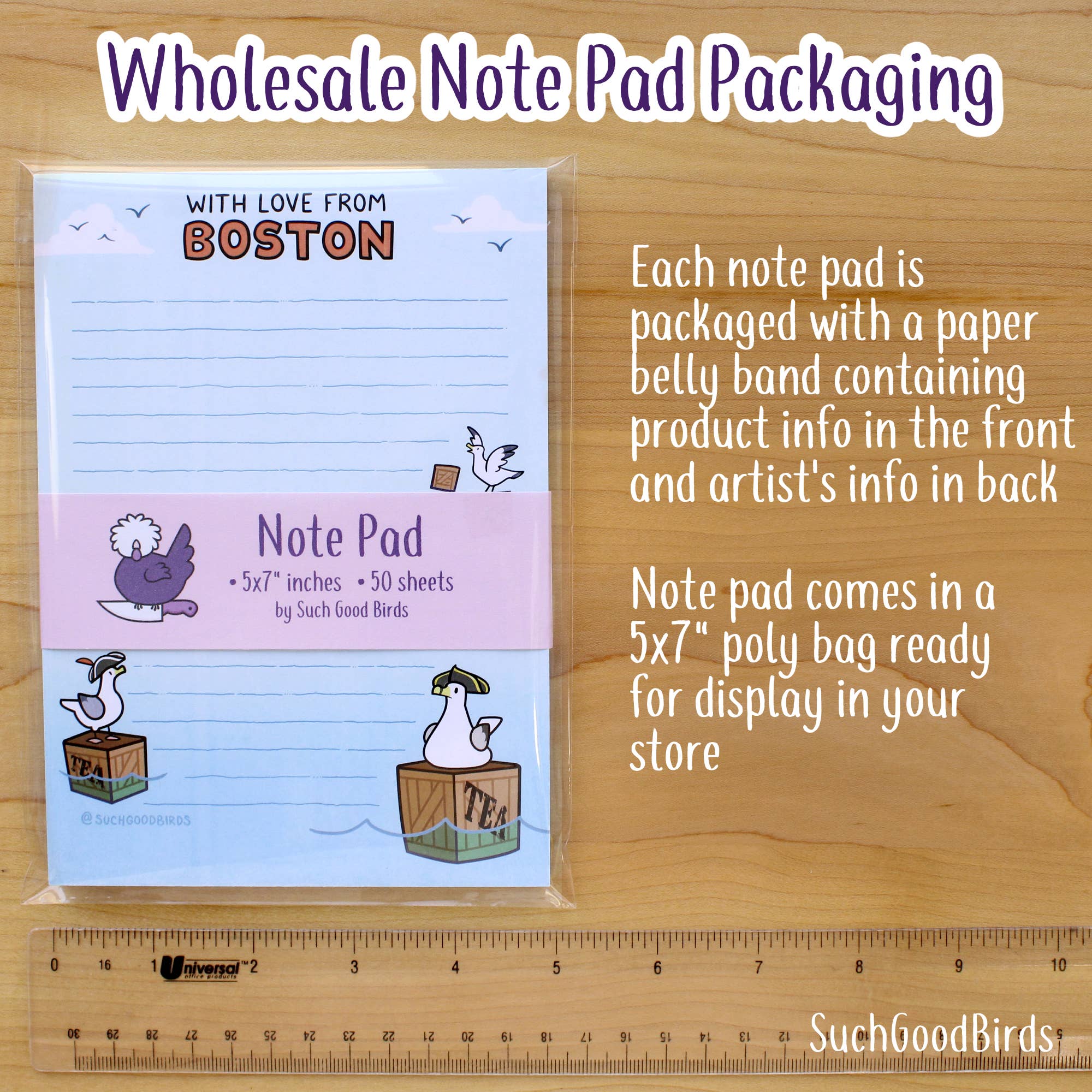 Such Good Birds - Wholesale Notepad - Boston Seagull Tea Party 5"x7" Note Pad - Love From Boston4
