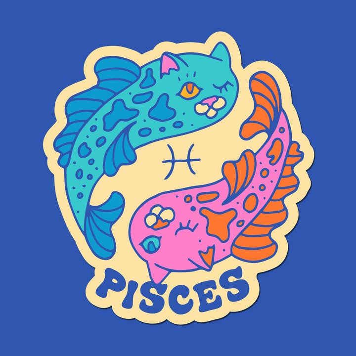 Zodiac Pisces Astrology Cat Sticker for wholesale by Claire Morales