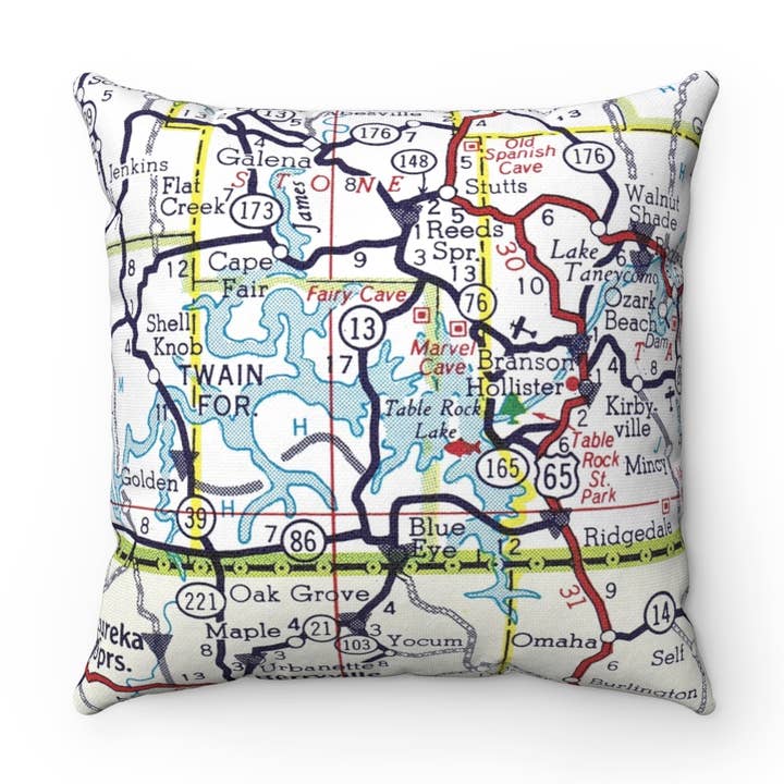 Table Rock Lake Missouri Map Pillow for wholesale by Daisy Mae Designs