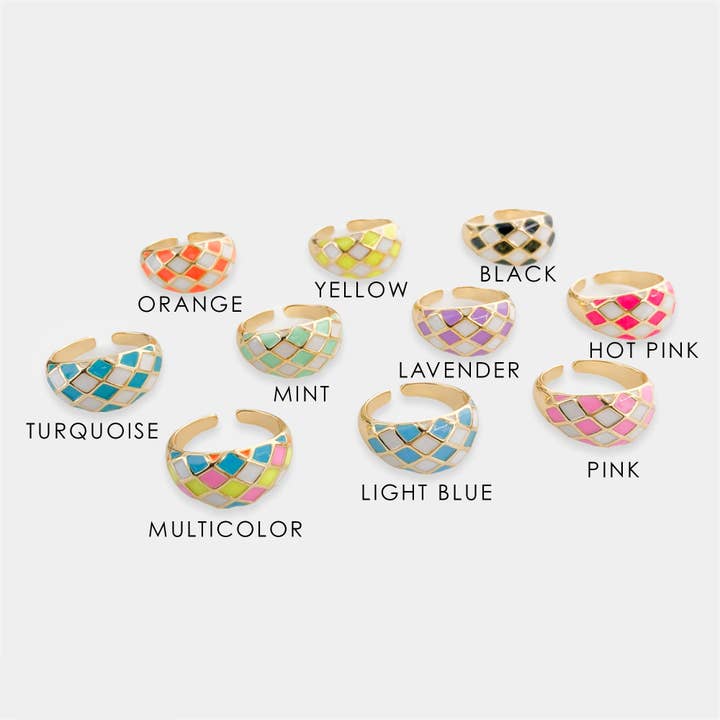 OMG Blings - Wholesale Band/Stacked Ring - LRN093 - Enamel Checkered Ring*13