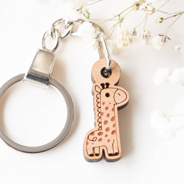 Doodle Giraffe Cherry Wood Keyring - KL20009 for wholesale by Robin Valley