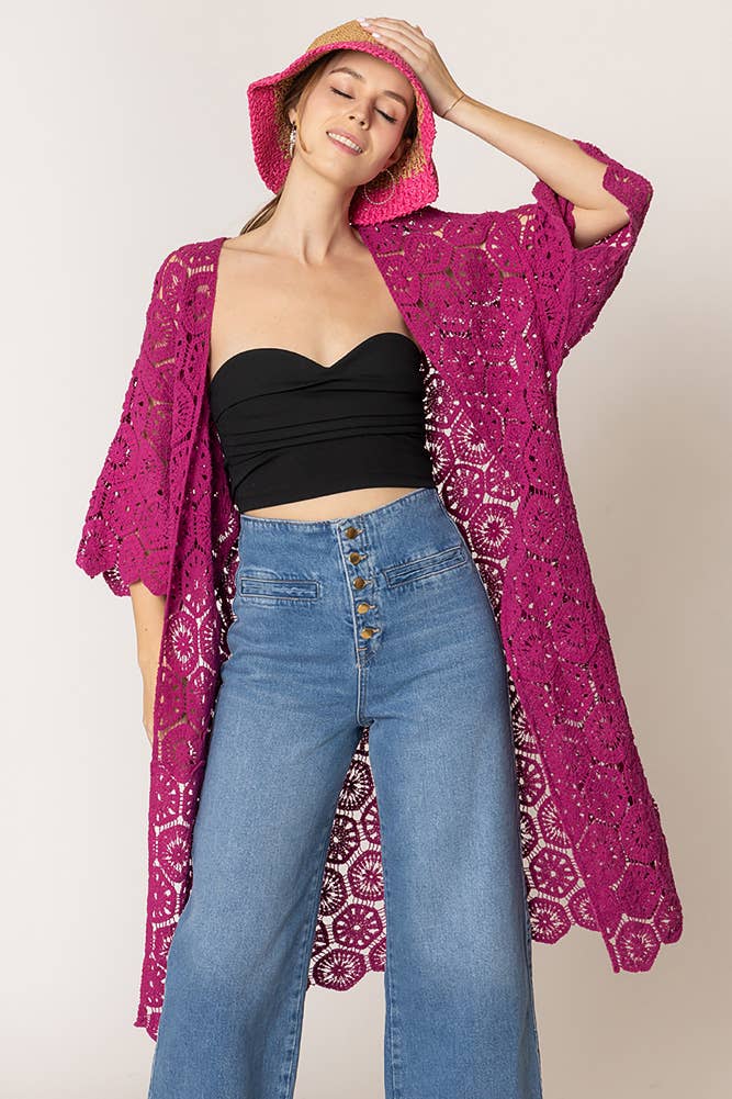 Hana - Wholesale Cardigan - Women's - Geometric Pattern Crochet Long Solid Cardigan22