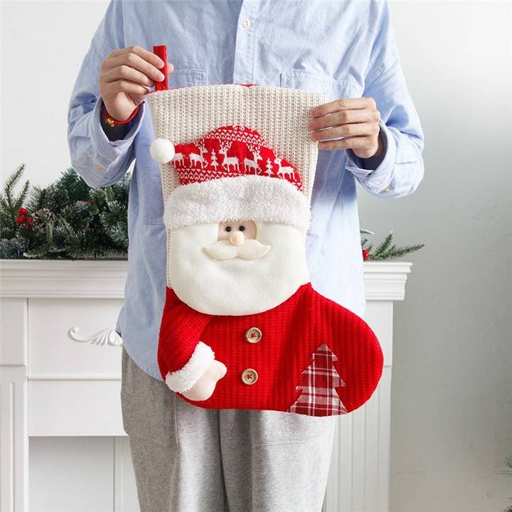 ShieldChic - Wholesale Holiday Stocking - Red And White Knitted Christmas Stocking Old Man Snowman Dress Up Candy Bag Gift Bag5