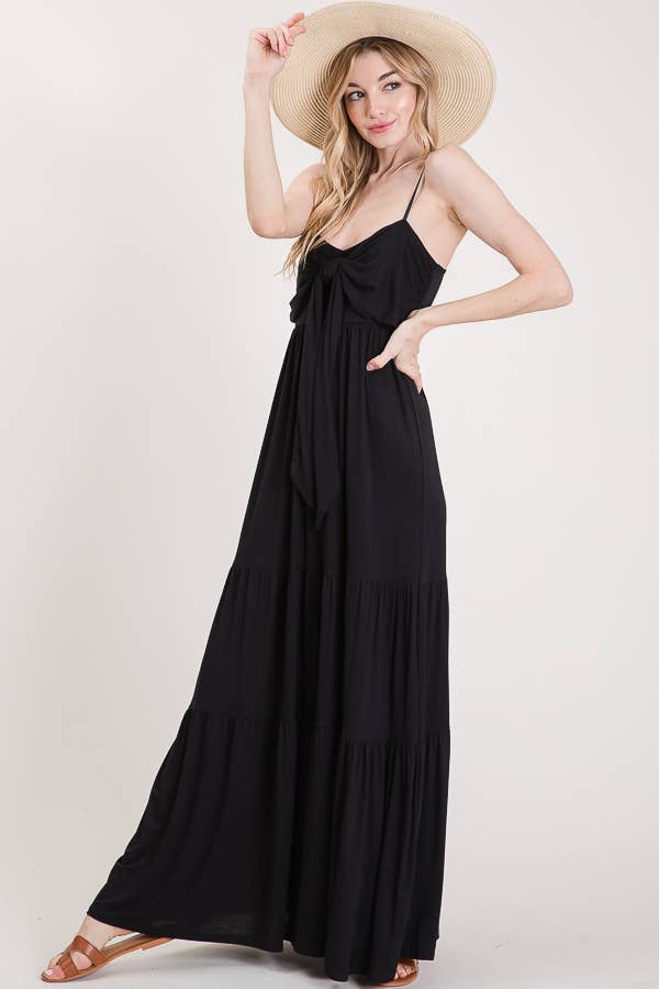 7th Ray - Vendita all'ingrosso Vestito - Donna - Abito lungo a balze con nodo frontale casual e spalline sottili D230736