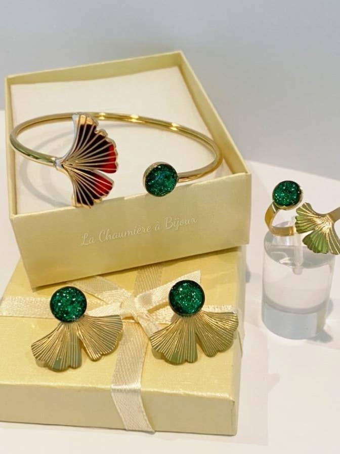 Ornamento de hoja de ginkgo de acero inoxidable dorado para venta al por mayor de La Chaumière à Bijoux