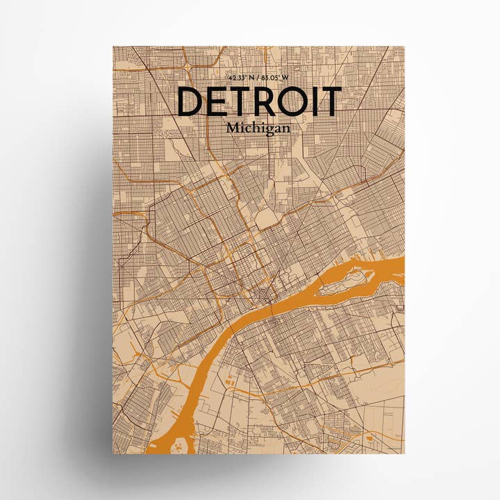 Plakat Stadtplan Detroit für den Großhandel von OurPoster.com