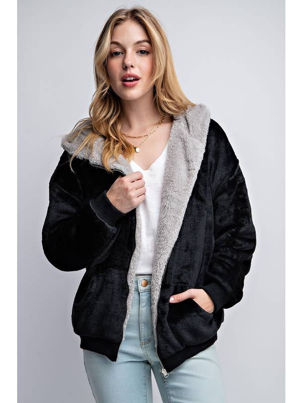 Pink Irene Wholesale - Wholesale Jacket – Women's - LONG SLEEVE TEDDY EARS REVERSIBLE FUR HOODIE