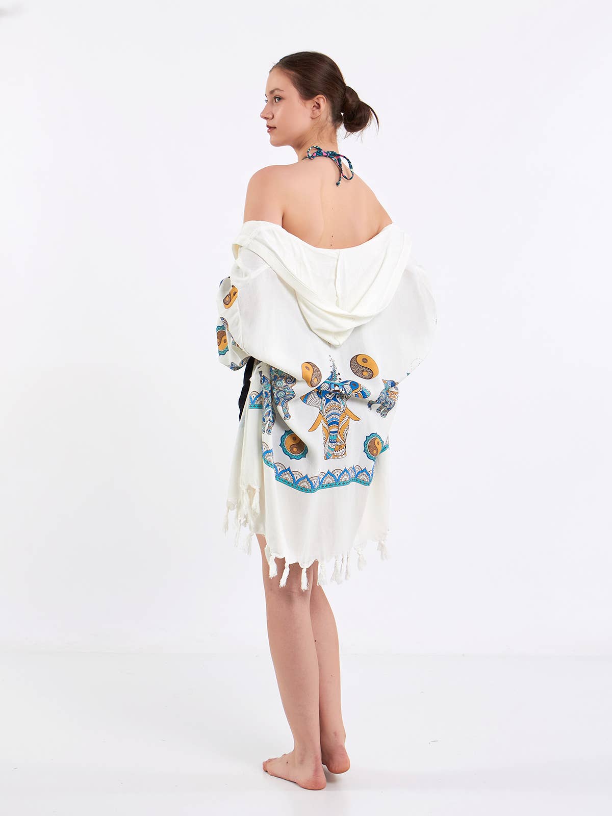 Yaz Concepts - Wholesale Beach Towel - Elephant and Yin Yang Hooded Pareo Wrap Short Turkish Robe6