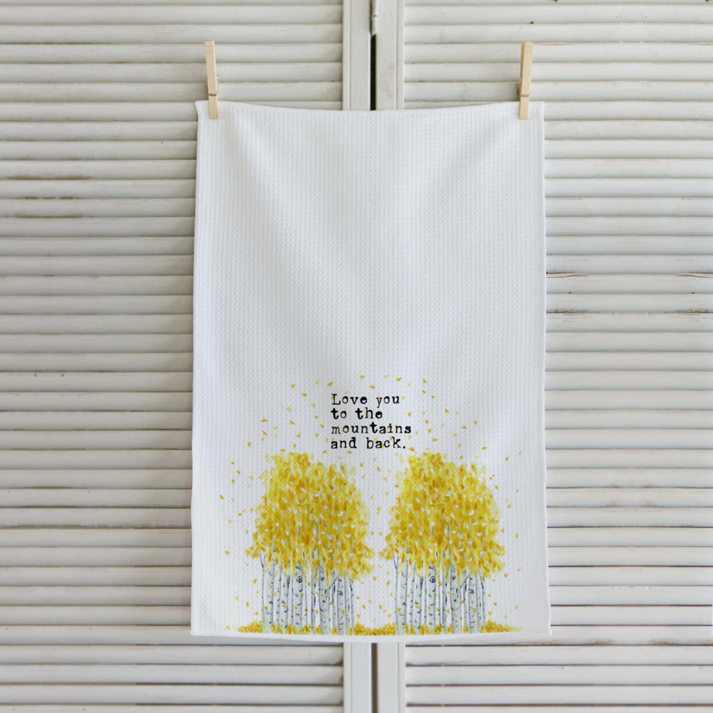 Middlefork & Co. - Wholesale Tea Towel - Watercolor Mountain Theme Aspen Trees Tea Towel Love You2