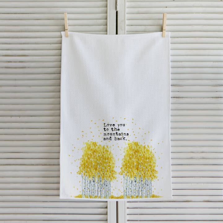 Middlefork & Co. - Wholesale Tea Towel - Watercolor Mountain Theme Aspen Trees Tea Towel Love You2