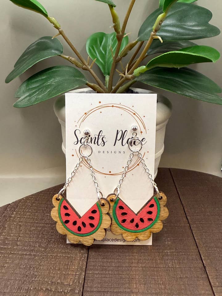 Watermelon Slice Dangle Earrings for wholesale by Saints Place Designs
