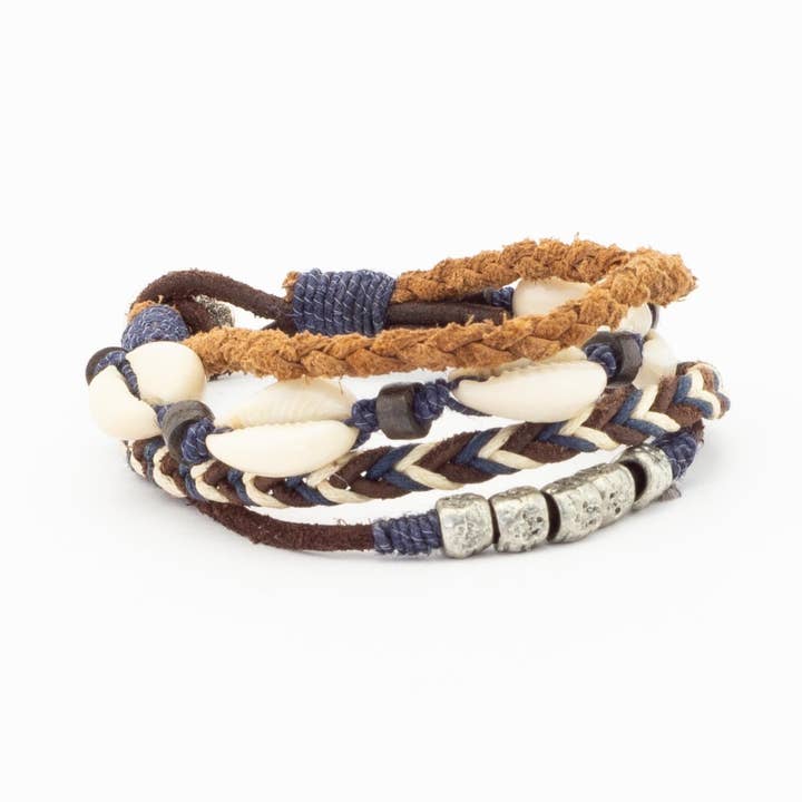 Læder og skaller armbånd 22 for engroshandel hos wildRoots