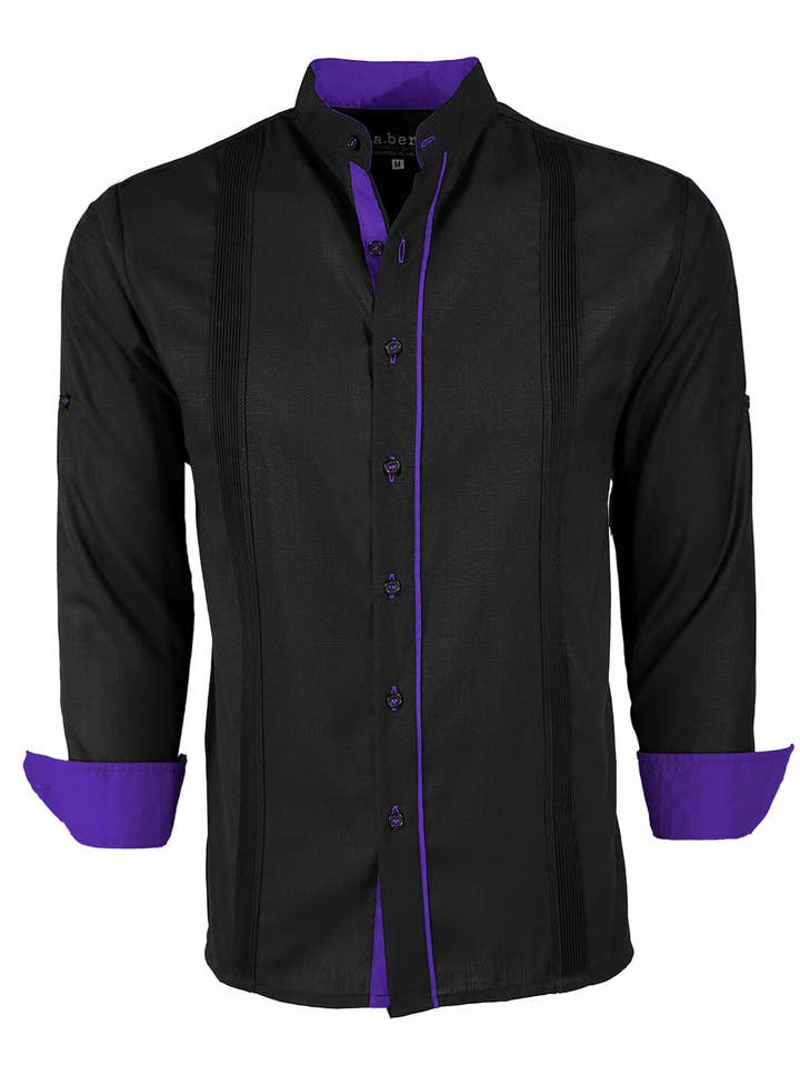Y.A.Bera Clothing Modern Guayaberas - Wholesale Button Down Shirt - Men's - Couture Black Clásico Mandarin Presidencial Guayabera2