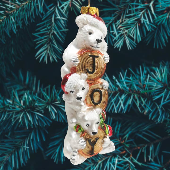 OrnamentallyYou - Vendita all'ingrosso Decorazione - Gioioso ornamento natalizio in vetro impilato a forma di orso polare a forma di trio