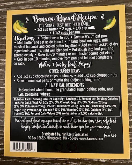 Kari Lee's Specialties - Vente Mélange pour pain - Mélange de pain à la banane1
