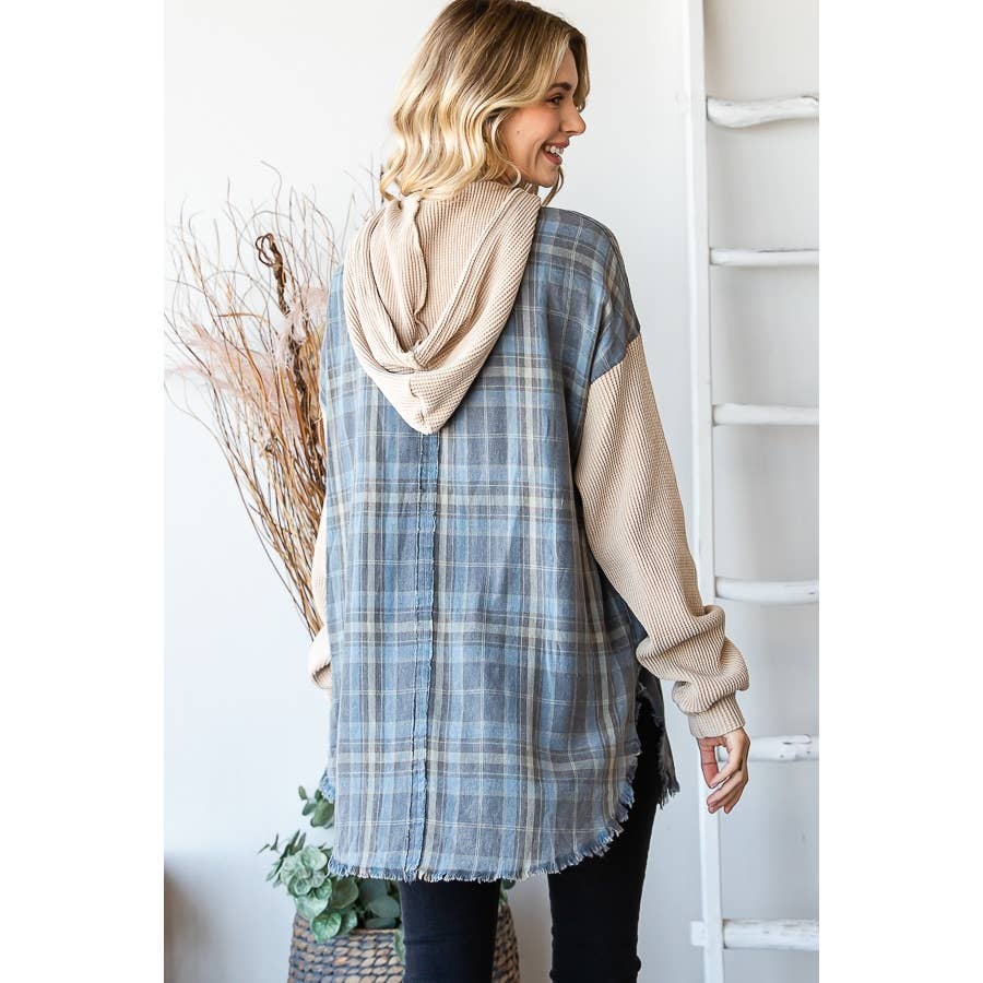 Oli&Hali - Vente Sweat à capuche – femme - PULL À CAPUCHE À CARREAUX DÉLAVÉ AVEC OURLET BRUT ET MANCHES LONGUES16