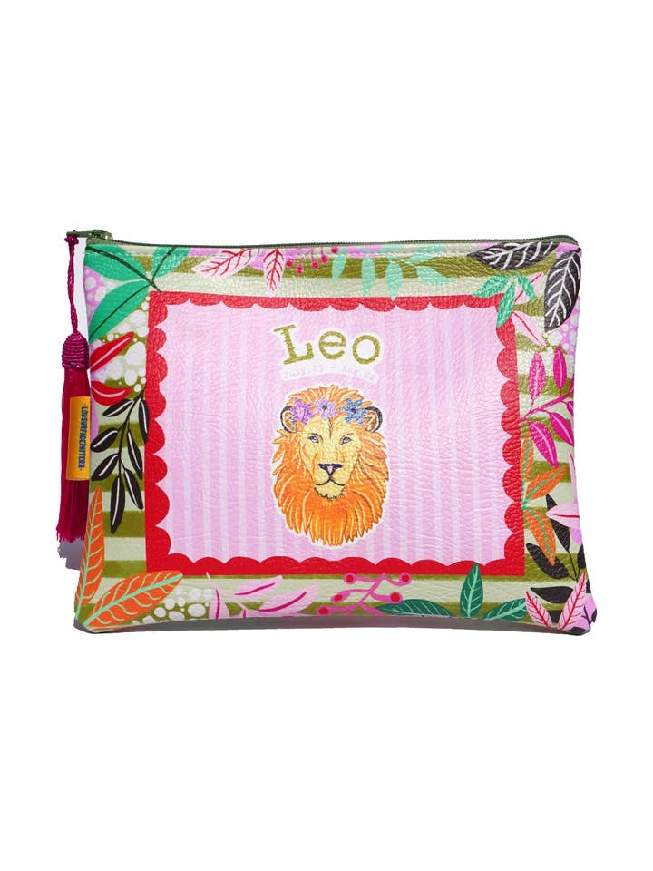 Leo vegan leather makeup bag for wholesale by Lousurfacepattern