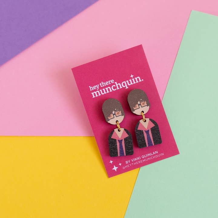 Hey There Munchquin - Wholesale Dangle Earrings - Little Icons David Bowie (Aladdin Sane) inspired - wooden dangle earrings4