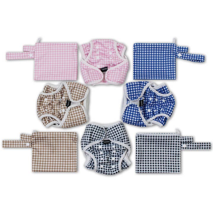 Tyoub - Wholesale Swim Diaper - Baby - Adjustable Reusable Swim Nappy and Wet Bag Fawn Check