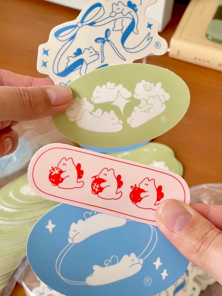 Ribbons and Fruit Vinyl Stickers for wholesale by Kumakun Studio