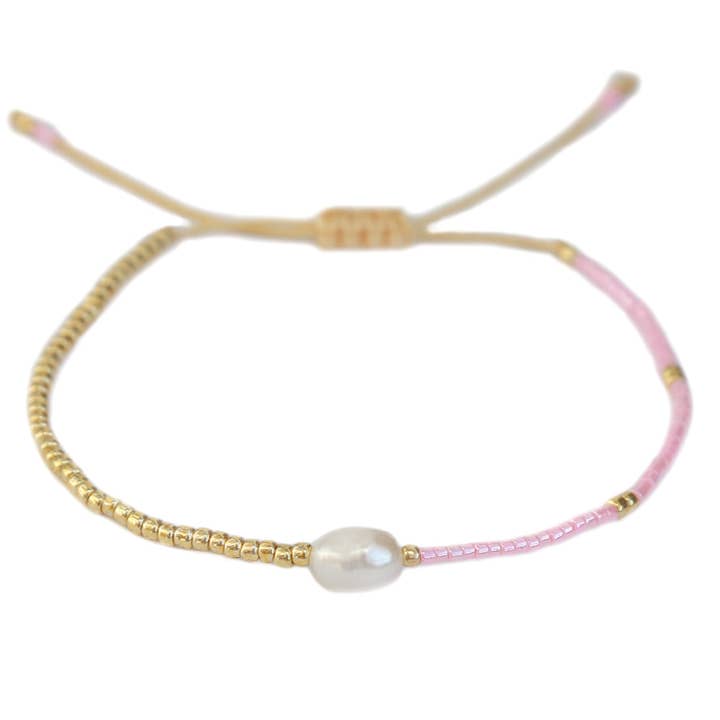 Feines Armband mit Miyuki-Perlen und Perle in Rosa für den Großhandel von Love Ibiza
