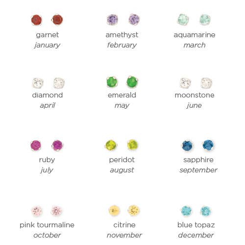 Viv & Ingrid - Wholesale Stud/Post Earrings - Set of 24 Birthstone CZ Posts - 3mm & 4mm6