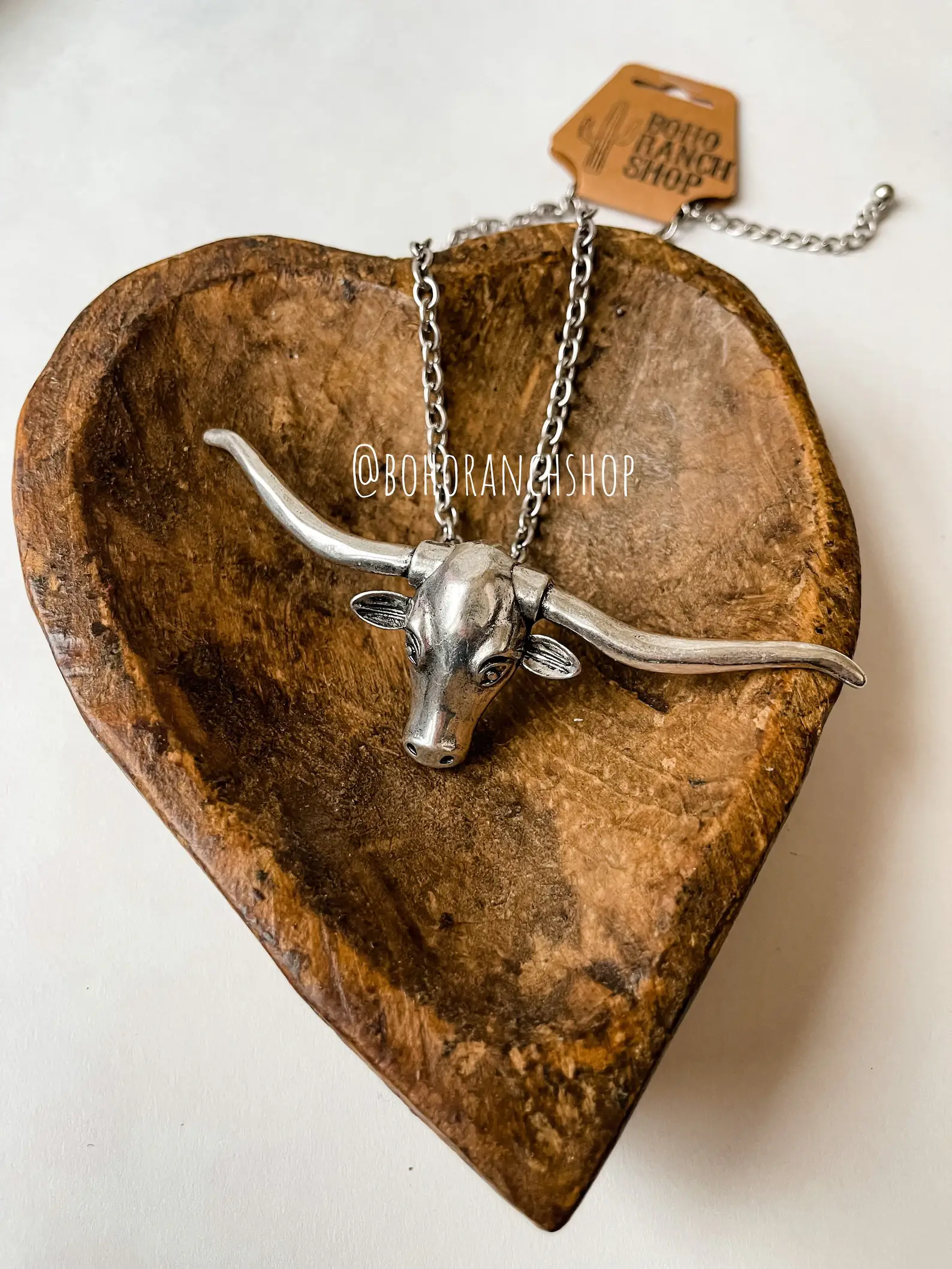 Boho Ranch Shop - Wholesale Pendant/Charm Necklace - Large Longhorn Pendant Steer Western Necklace6