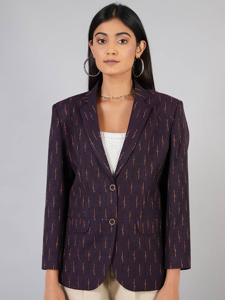 Ikat Brown Cotton Blazer (3) for wholesale by INDOPHILIA