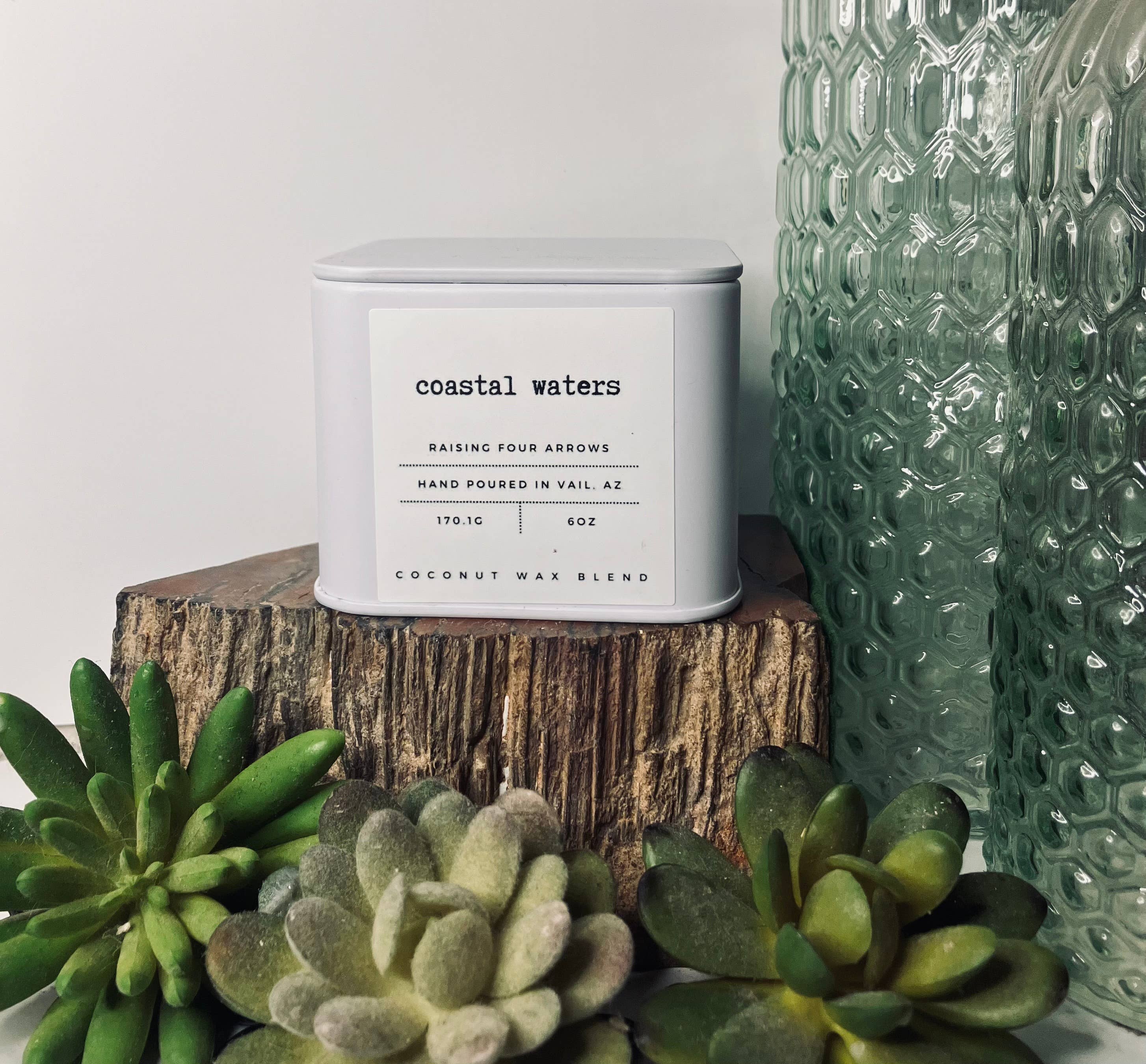 Raising Four Arrows - Wholesale Travel Candles - 6oz Coastal Waters Tin