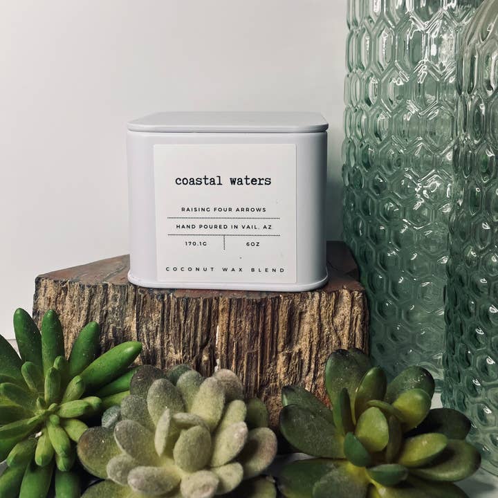Raising Four Arrows - Wholesale Travel Candles - 6oz Coastal Waters Tin