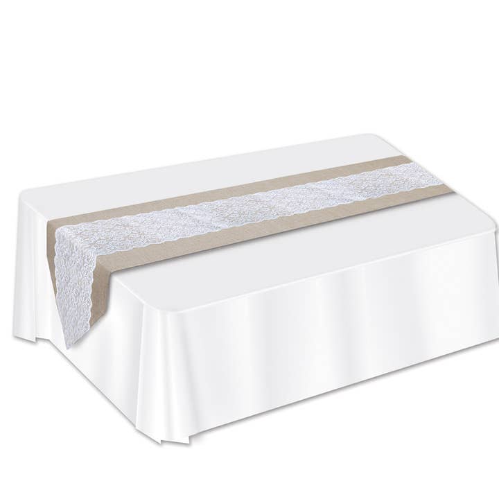 Lace & Burlap Table Runner for wholesale by Beistle